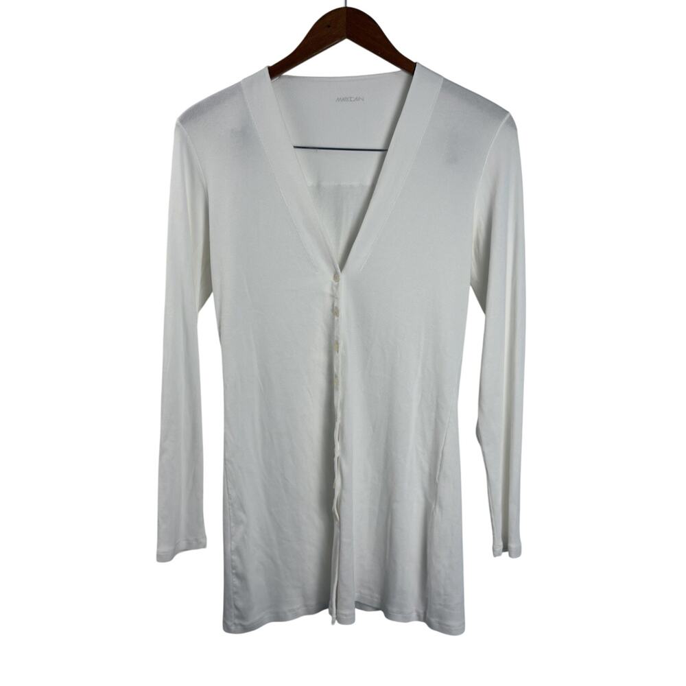 Marc Cain Women Cardigan Sweaters Long Sleeve Button Up White Cotton Size Small